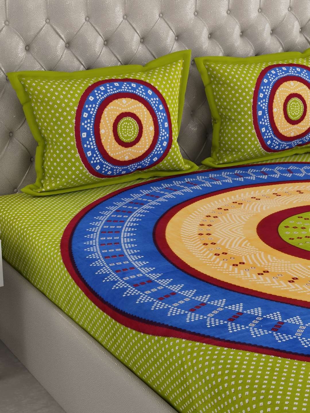 100% Pure Cotton Traditional Printed Bedsheet for Double Bed King Size Bedsheet with 2 Pillow Covers