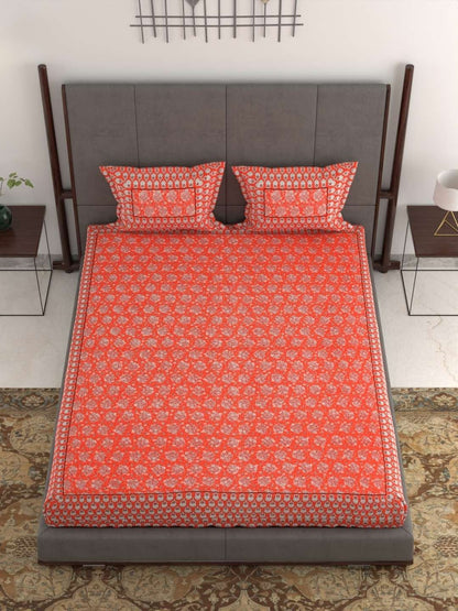 100% Pure Cotton Traditional Printed Bedsheet for Double Bed King Size Bedsheet with 2 Pillow Covers