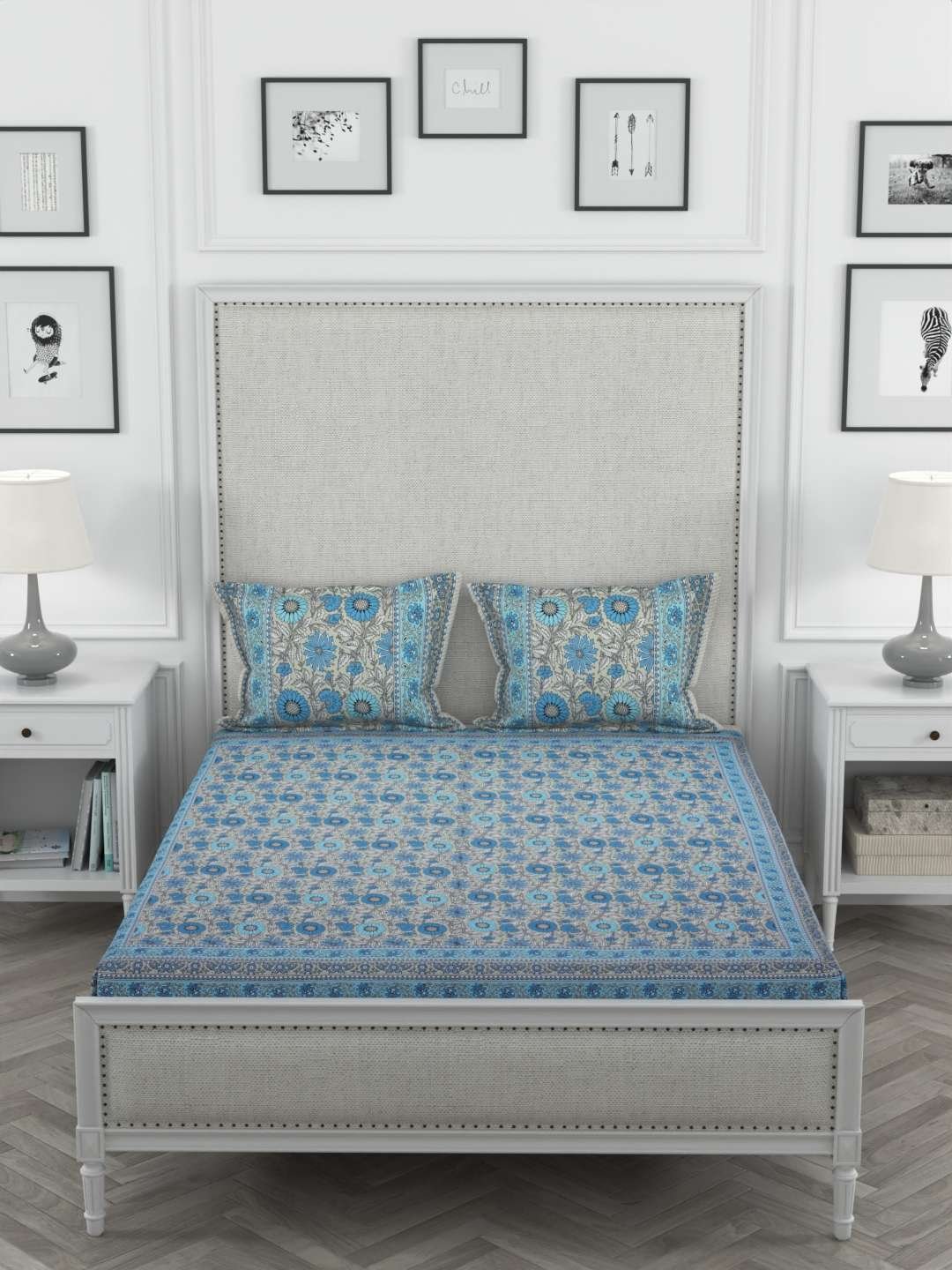 100% Pure Cotton Traditional Printed Bedsheet for Double Bed King Size Bedsheet with 2 Pillow Covers