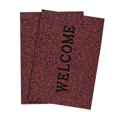 Kuber Industries Anti-Slip Welcome Print Grass Door Mats Red Colour
