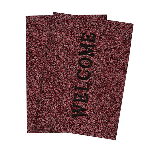 Kuber Industries Anti-Slip Welcome Print Grass Door Mats Red Colour