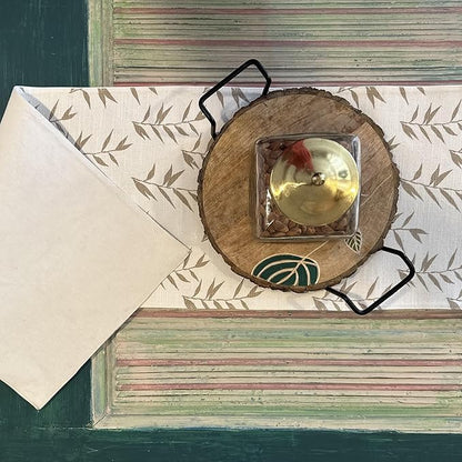 Oak & Lily Table Runner in Ivory & Beige Leaf Print Washable 4 Seater & 6 Seater Dining and Center Tables