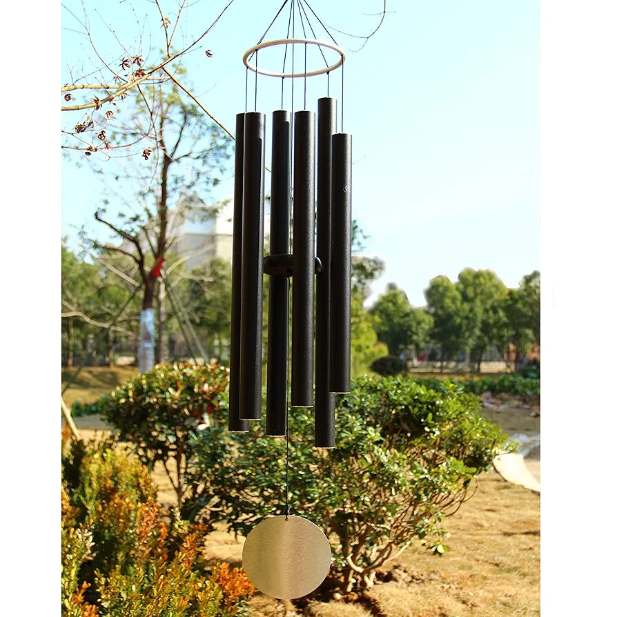 Loving Basso Metal Wind Chimes Outdoor Large Deep Tone 45In Large Matte Black