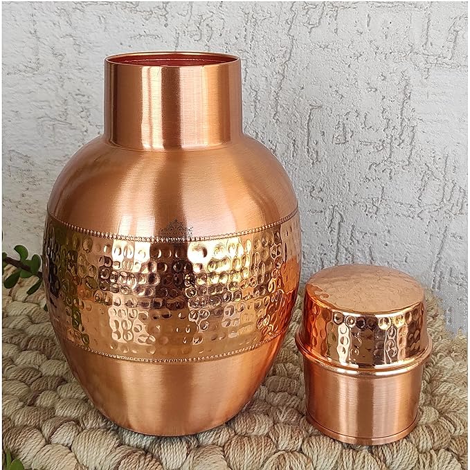 Indian Art Villa Pure Copper Bedroom Bottle With Inbuilt Glass Pear Pot Design
