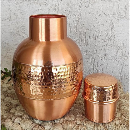 Indian Art Villa Pure Copper Bedroom Bottle With Inbuilt Glass Pear Pot Design