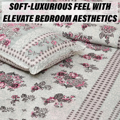 Kuber Industries Double Bedsheet with 2 Pillow Covers 160 TC Premium Cotton Spain Flower Lining Green