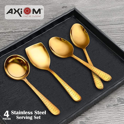 Axiom Stainless Steel Golden Serving Tools Set 4 Piece Heavy Gauge Non-Stick