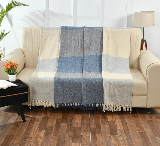Sashaa World Blue and White Cotton Throw Colour Blue/White