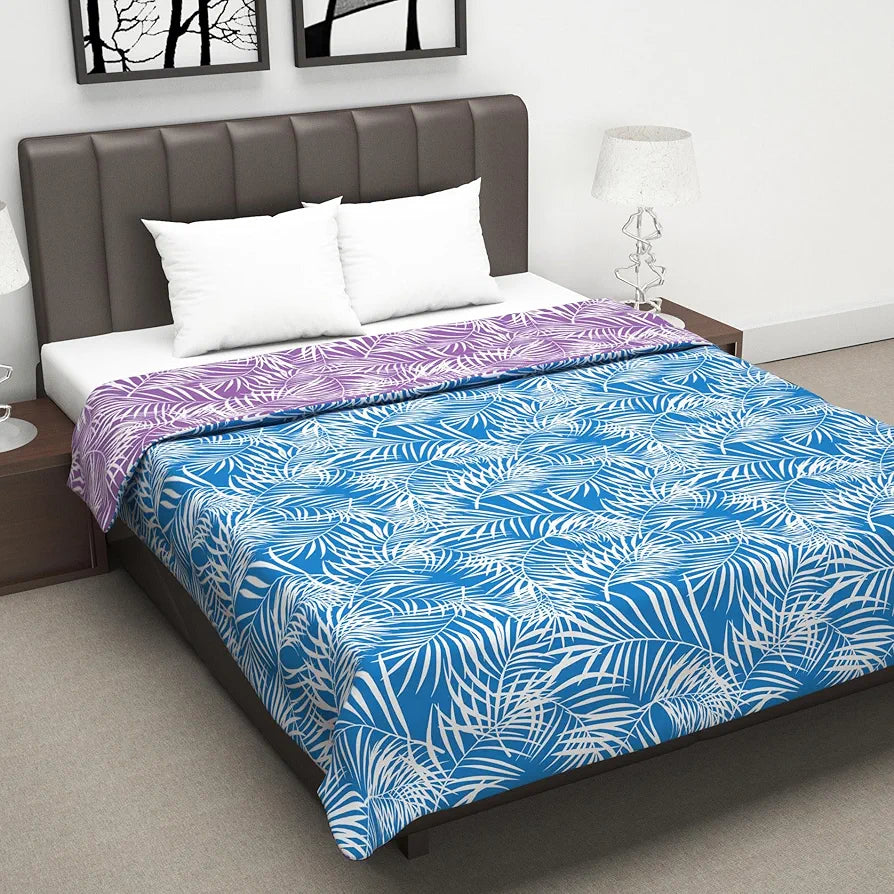 Divine Casa 120 GSM Microfiber Double Dohar Soft & Lightweight Throw Blanket Leaf Pattern Colour Aquarius Purple