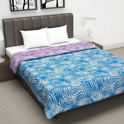 Divine Casa 120 GSM Microfiber Double Dohar Soft & Lightweight Throw Blanket Leaf Pattern Colour Aquarius Purple