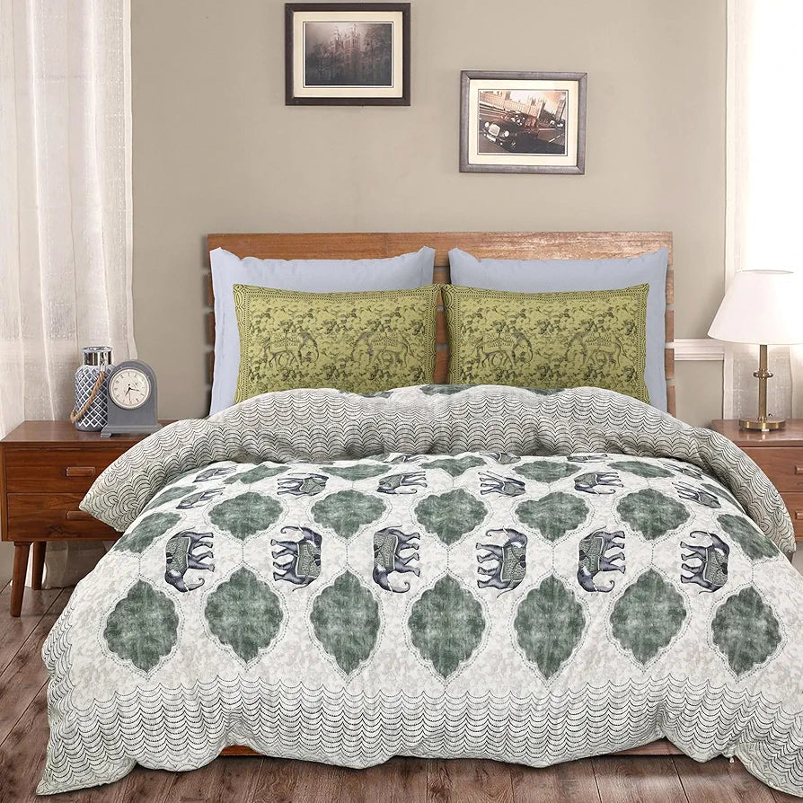 Kuber Industries Double Bedsheet with 2 Pillow Covers 186 TC Premium Cotton Hotels Embroidery Elephant Gray