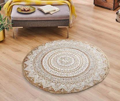 Sashaa World Handwoven Jute Natural Reversible Rugs Round Braided Floor Carpet Mat