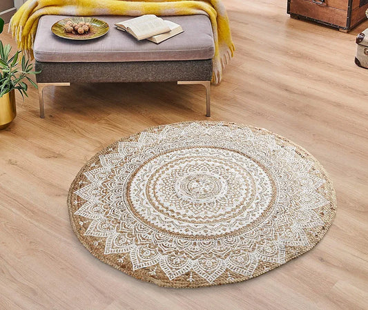 Sashaa World Handwoven Jute Natural Reversible Rugs Round Braided Floor Carpet Mat