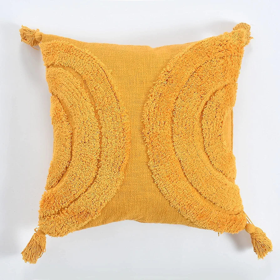 Homadorn Luxury Cotton Handmade Decorative Boho Throw Tufted Pillow Covers Mustard