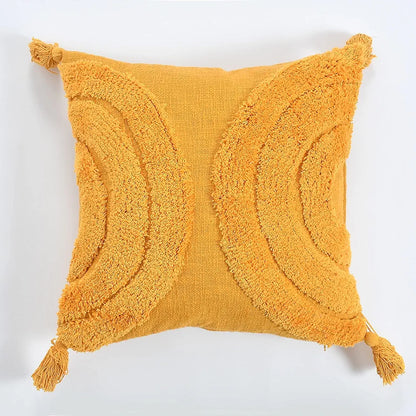 Homadorn Luxury Cotton Handmade Decorative Boho Throw Tufted Pillow Covers Mustard