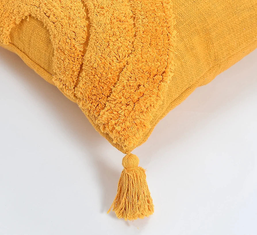 Homadorn Luxury Cotton Handmade Decorative Boho Throw Tufted Pillow Covers Mustard
