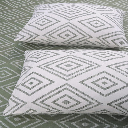 Huesland by Ahmedabad Cotton 144 TC Cotton Pillow Covers Set of 2 | Sage Green & White