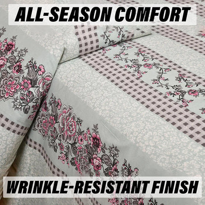 Kuber Industries Double Bedsheet with 2 Pillow Covers 160 TC Premium Cotton Spain Flower Lining Green