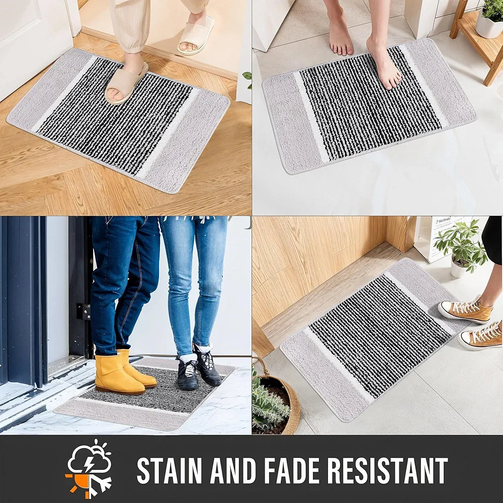 Kuber Industries Anti-Skid Water-Absorbent Door Mats for Home Micro Diamond Lining Light Grey