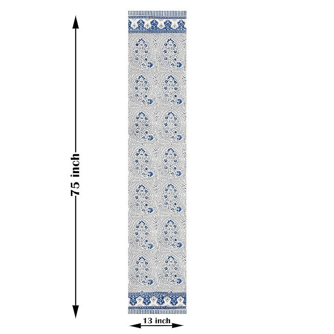 Blocks Of India Hand Block Printed Cotton Table Runner for Center Dining Table Blue Mughal