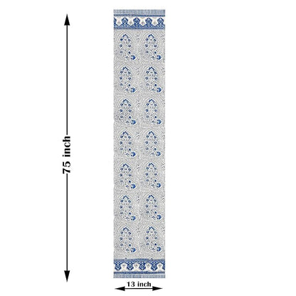 Blocks Of India Hand Block Printed Cotton Table Runner for Center Dining Table Blue Mughal