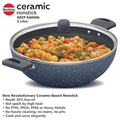 Hawkins Ceramic Nonstick 5 litre Deep Kadhai Induction Deep Fry Pan