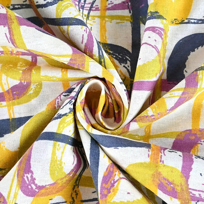 Divine Casa 144 TC Pure Cotton Double Size Bedsheet with 2 Pillow Covers Abstract Weave Colour Purple Yellow