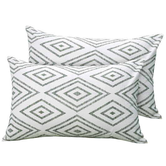 Huesland by Ahmedabad Cotton 144 TC Cotton Pillow Covers Set of 2 | Sage Green & White