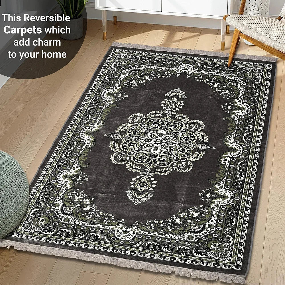Kuber Industries 5x7 Feet Carpets Premium for Living Room Machine Washable Bedside Floor Grey & Green