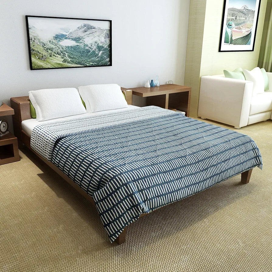 Divine Casa Microfiber 150 GSM Reversible Double Bed Comforter Ultra Soft & Lightweight Blanket Colour Blue Mirage