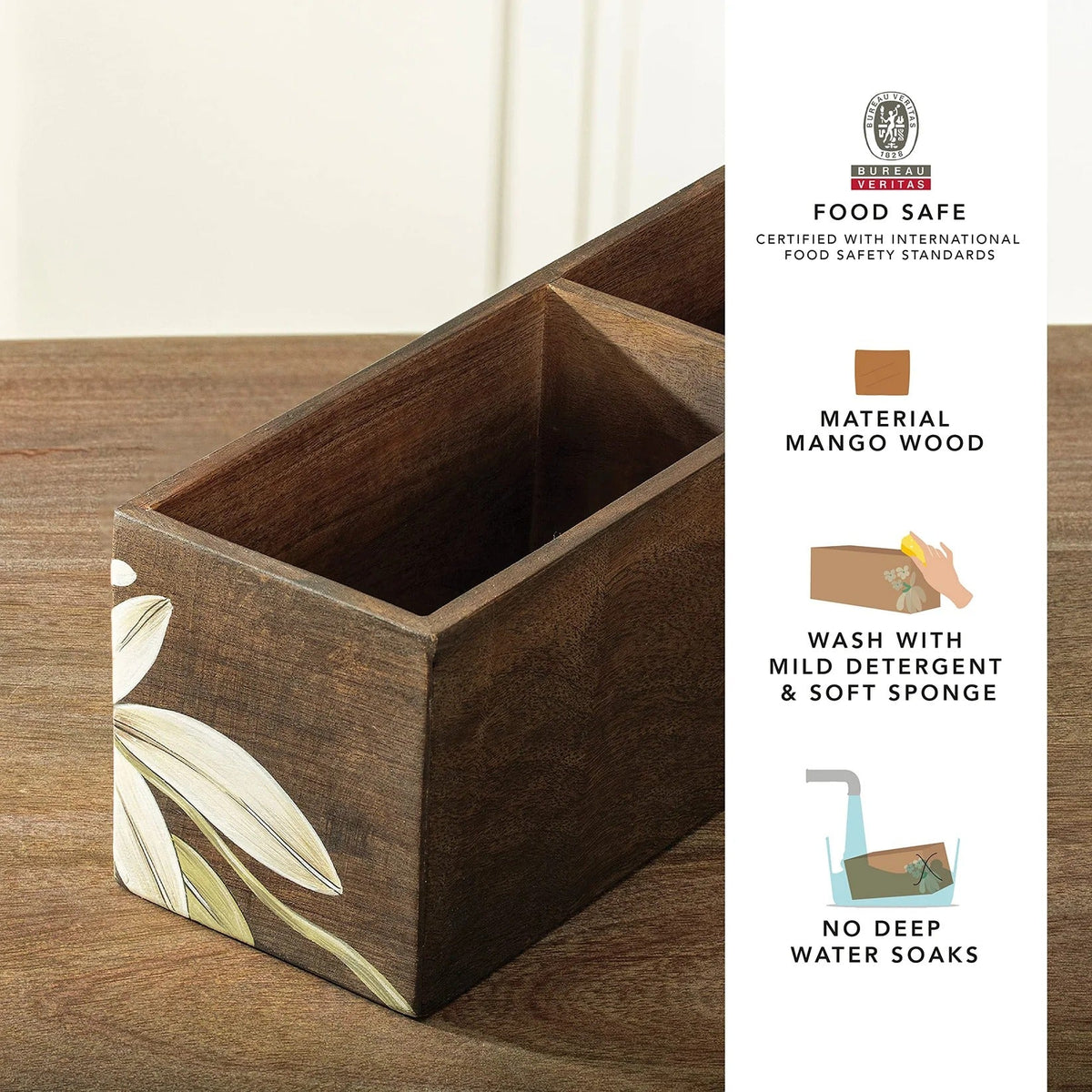 Ellementry Frangipani Wooden Cutlery Holder | Premium Spoon Knife Fork Stand | Handcrafted