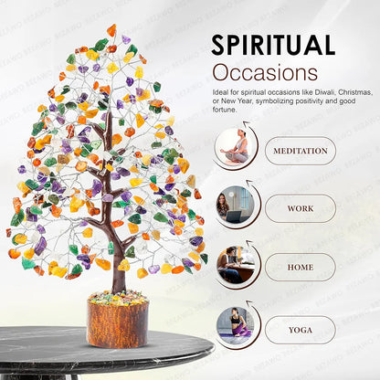 Bezavo Mix Chakra Crystal Tree Silver Wire