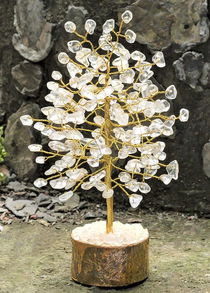 Crocon Clear Quartz Gemstone Money Tree Feng Shui Bonsai Golden Wire