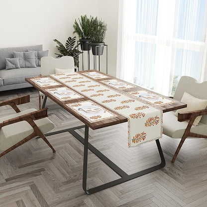 Blocks Of India Hand Block Printed Cotton Table Runner Mat and Napkin Orange Buta