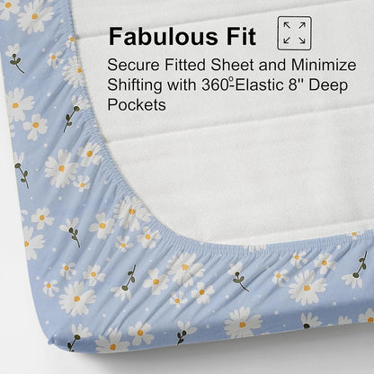 Fresh From Loom Soft Microfiber Floral Print King Size Fitted Bedsheet 240 TC 2 Pillow Covers Casper Blue