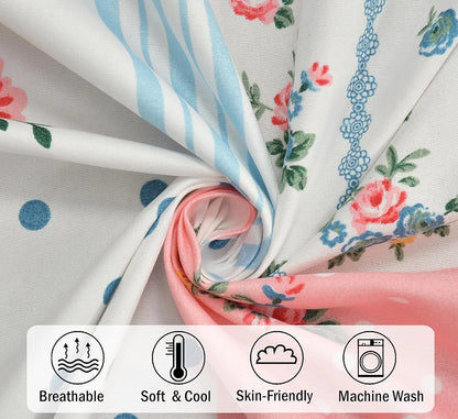 Fresh From Loom Floral Print King Size Fitted Bedsheet Set Microfiber 240 TC 2 Pillow Covers Pink White