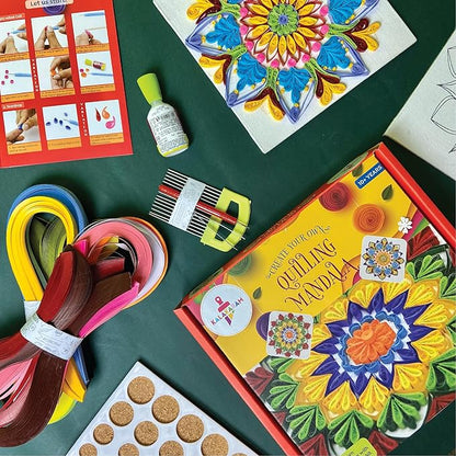 Kalakaram Mandala Quilling Kit Stripes and Tools | Diy Craft Kit for Kids and Adults | With Pre-designed Canvas Board