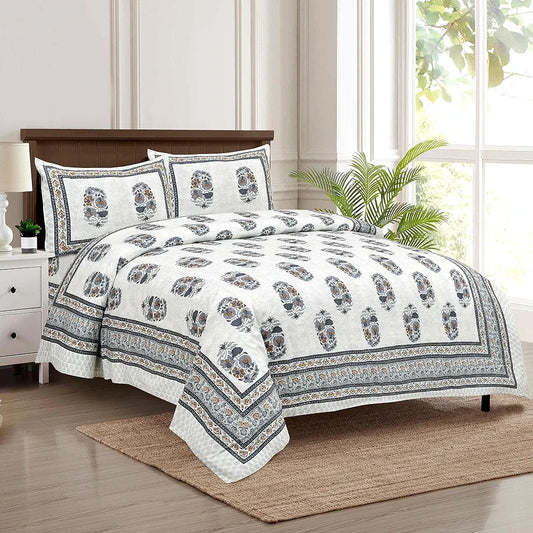 Kuber Industries Double Bedsheet with 2 Pillow Covers 160 TC Premium Cotton Dezier Flower Boota Blue