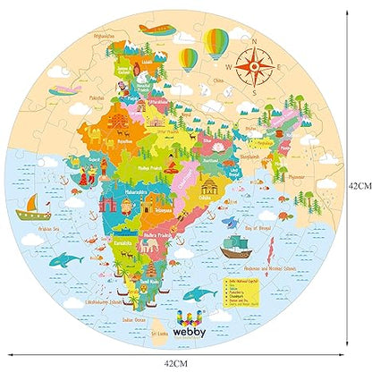 Webby Amazing India Map Jigsaw Floor Puzzle 60 Pcs with 4 Double Sided Flashcards
