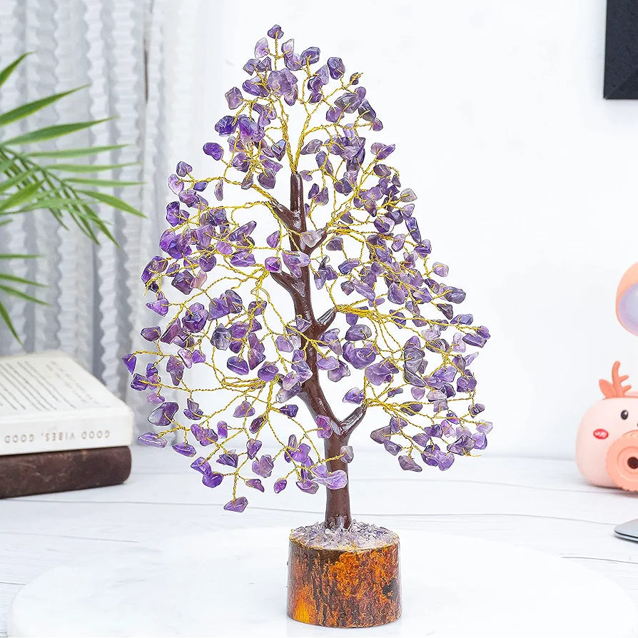 HindCraft Amethyst Chakra Crystal Tree Golden Wire 10-12 inch
