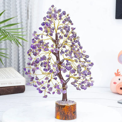HindCraft Amethyst Chakra Crystal Tree Golden Wire 10-12 inch