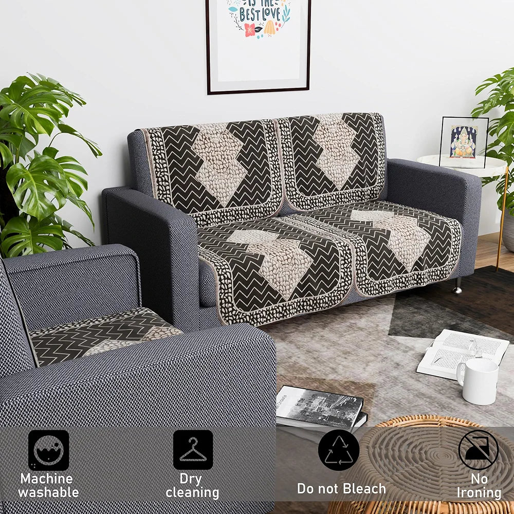 Kuber Industries Set of 6 Durable 2+1 Seater Sofa Covers for Living Room Stone Mayur Dark Grey & Brown