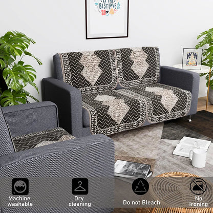 Kuber Industries Set of 6 Durable 2+1 Seater Sofa Covers for Living Room Stone Mayur Dark Grey & Brown