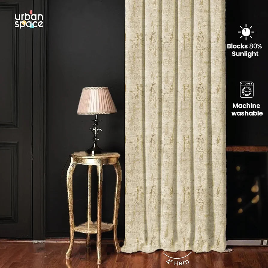Urban Space Premium Jacquard Window Curtains 5 feet Long Light Blocking Curtains for Living Room, Pack of 2 Blackout Curtains Dusk Beige