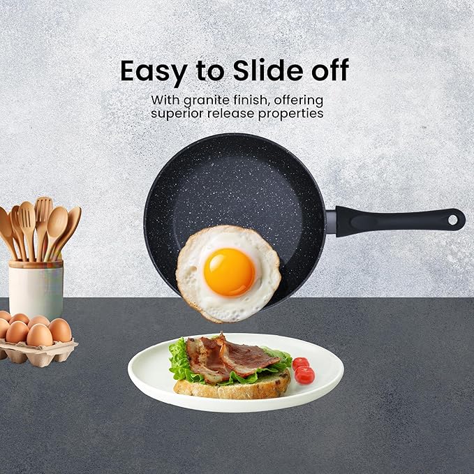 Solara Non Stick Frying Pan 24cm Granite Omlette Egg Pan Induction & Gas Fry Pan Black Colour