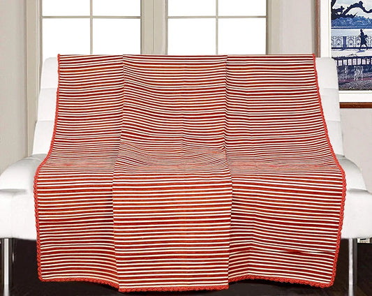 Saral Home Easy Living Polyester, Polyester Blend Striped Soft Decorative Viscose Chenille Sofa Covers/throw Colour Red & Red