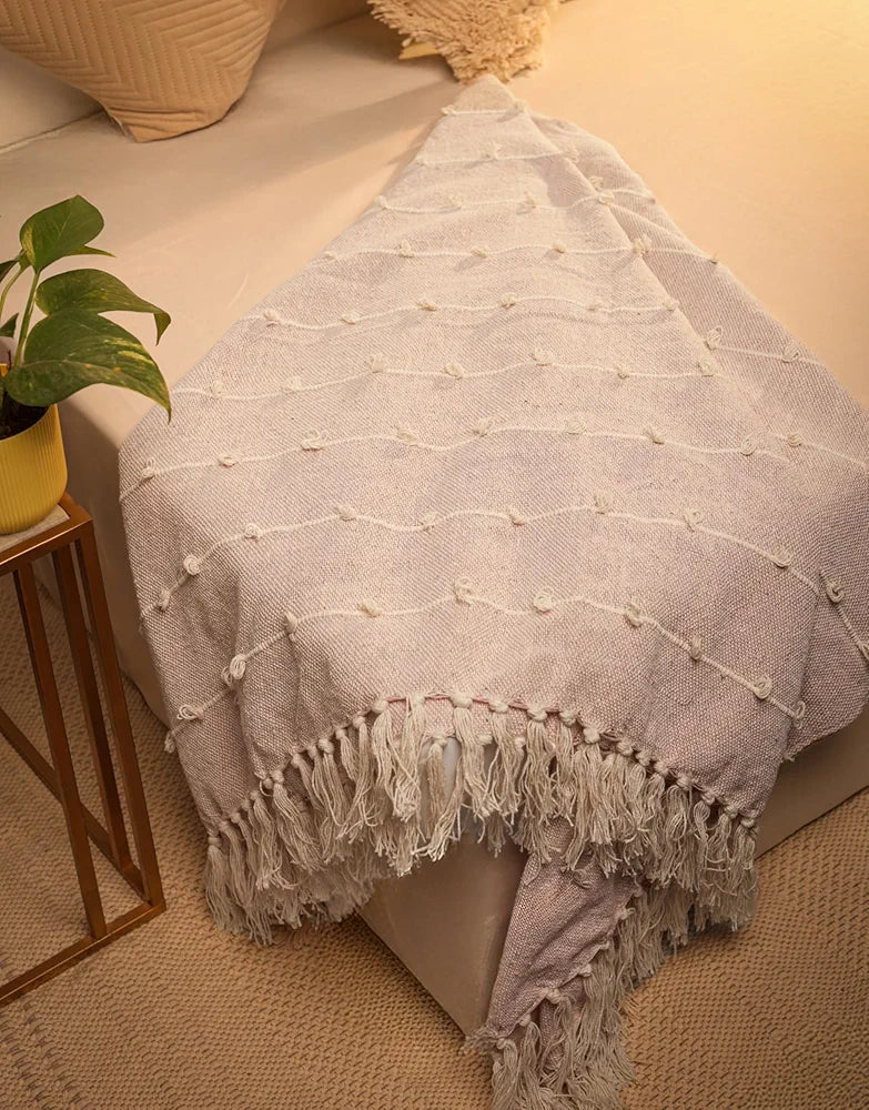 Sajavat Home Hand Knitted Pure Cotton 3 Seater Sofa Throw Colour Pink