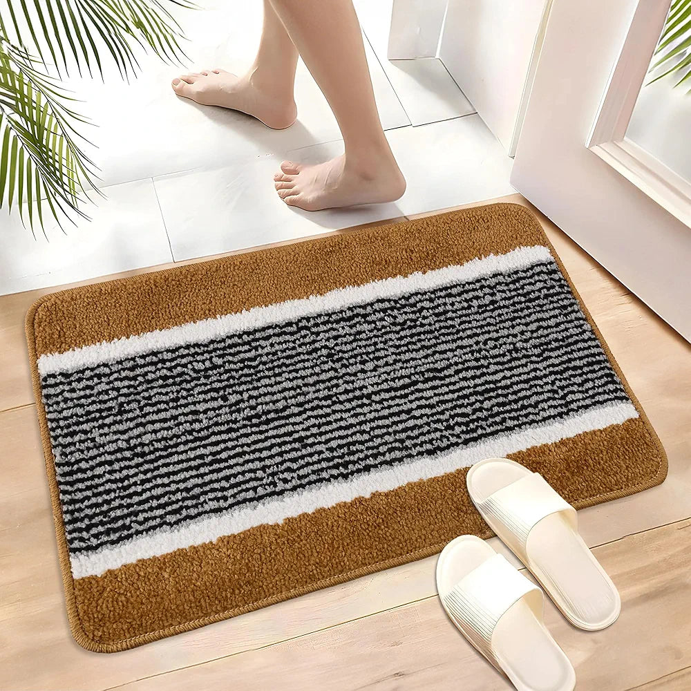 Kuber Industries Anti-Skid Water-Absorbent Door Mats for Home Micro Wings Lining Golden