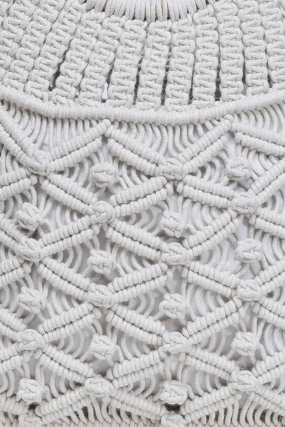 Klondon Alii And Aliizey Off-white Macrame Braided Wooden Handle Handbag
