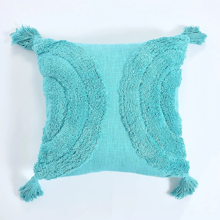 Homadorn Luxury Cotton Handmade Decorative Boho Throw Tufted Pillow Covers Turqouise